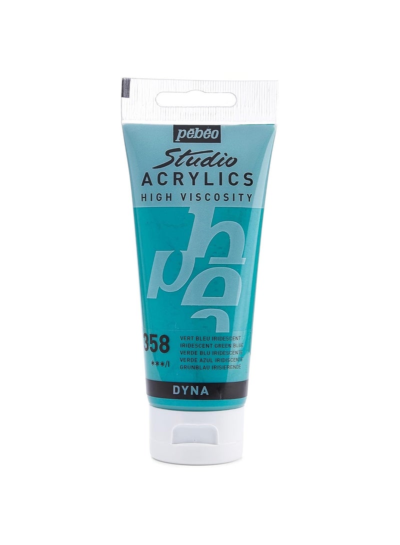 Pebeo Studio Acrylics Acrylic Paint Tube 100ml Content Iridescent Green Blue - Image 1