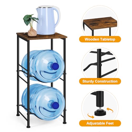 BTY Water Bottle Holder Organizer 5 Gallon Water Jug Holder with Top Shelves 2 Tier Water Cooler Jug Storage Rack Heavy Duty Water Dispenser Stand for 5 Gallon Bottle Kitchen Office Living Room Brown - Image 3