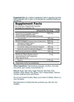 Nature's Lab Gold Turmeric Joint Complex Biocell Collagen Hyaluronic Acid C3 Curcumin Msm 120 Capsules  - Image 4