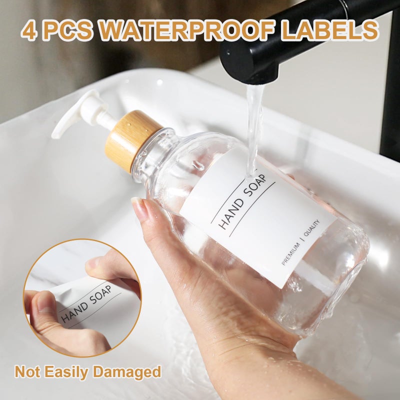 KASUNTING Clear Soap Dispenser, 2 Pack Plastic Dish Soap Dispenser for Kitchen, 17 Fl Oz Bathroom Hand Soap and Lotion Dispensers Set with Bamboo Pump, Refillable Liquid Soap Bottles - Image 4