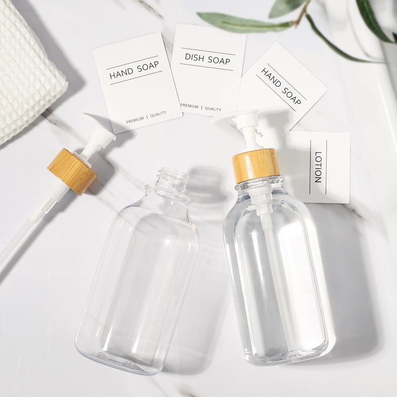 KASUNTING Clear Soap Dispenser, 2 Pack Plastic Dish Soap Dispenser for Kitchen, 17 Fl Oz Bathroom Hand Soap and Lotion Dispensers Set with Bamboo Pump, Refillable Liquid Soap Bottles - Image 5