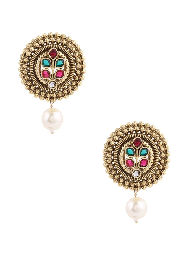 Priyaasi Contemporary Stone Studded  Pearls Drop Earrings