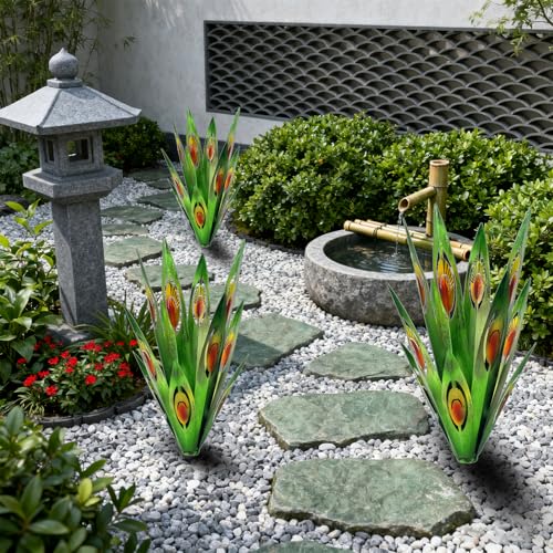 Jesokiibo Tequila Rustic Sculpture DIY Metal Agave Plant Home Decor Rustic Hand Painted Metal Agave Garden Ornaments Outdoor Decor Figurines Home Yard Decorations Stakes Lawn Ornaments (Green 2PCS) - Image 3