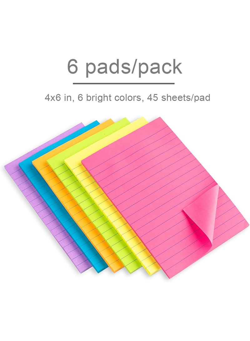 نيمبوت ورق ملاحظات لاصق مسطر مقاس 4 × 6 انش، ورق ملاحظات ملون فائق اللصق، 45 ورقة/لوحة، 6 وسادات/عبوة - Image 3