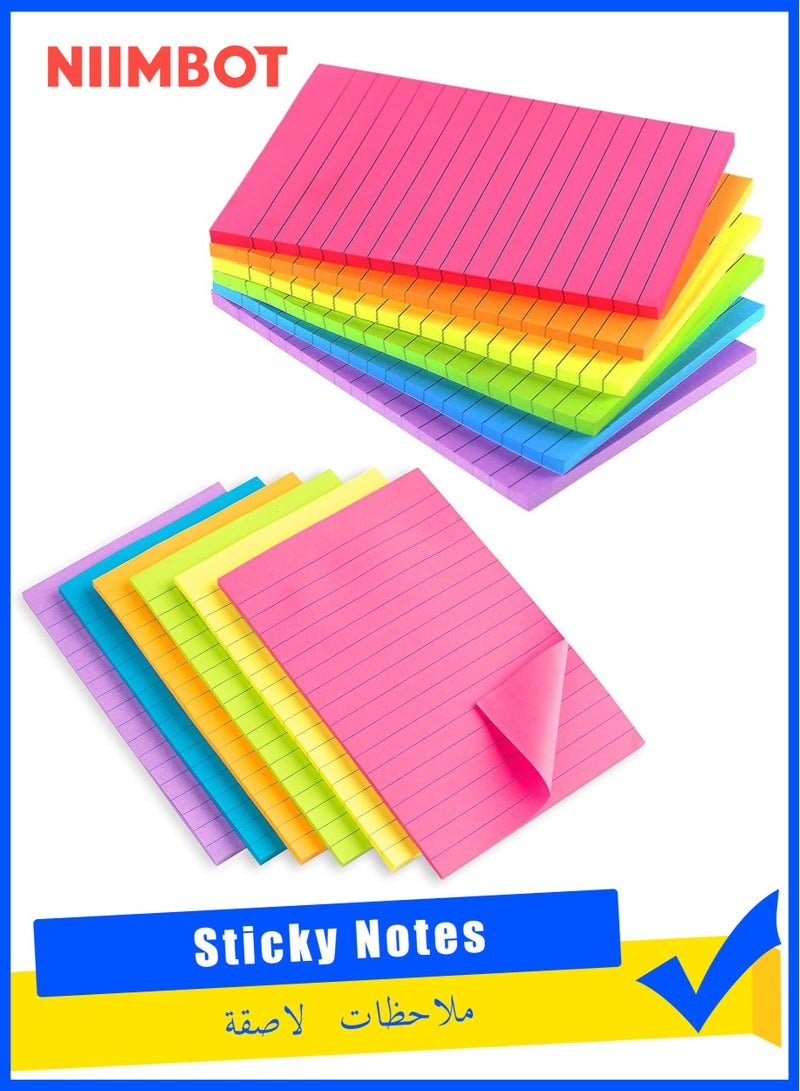 نيمبوت ورق ملاحظات لاصق مسطر مقاس 4 × 6 انش، ورق ملاحظات ملون فائق اللصق، 45 ورقة/لوحة، 6 وسادات/عبوة - Image 1