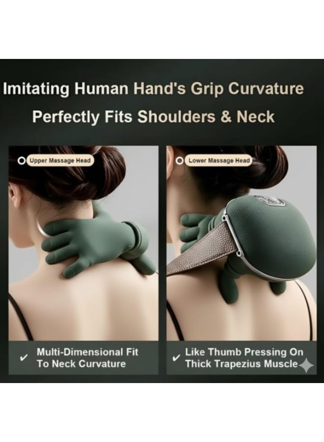 إلترازون Bionic Heated Massager – Portable 4D Shiatsu Neck, Shoulder & Back Massager with Deep Tissue Kneading, Simulated Human Hand Pressure, Heat Therapy, Pain Relief Support, Muscle Relaxation, Ergonomic Design & Easy Controls – Green Electric Massager for Home, Office & Travel - Image 3