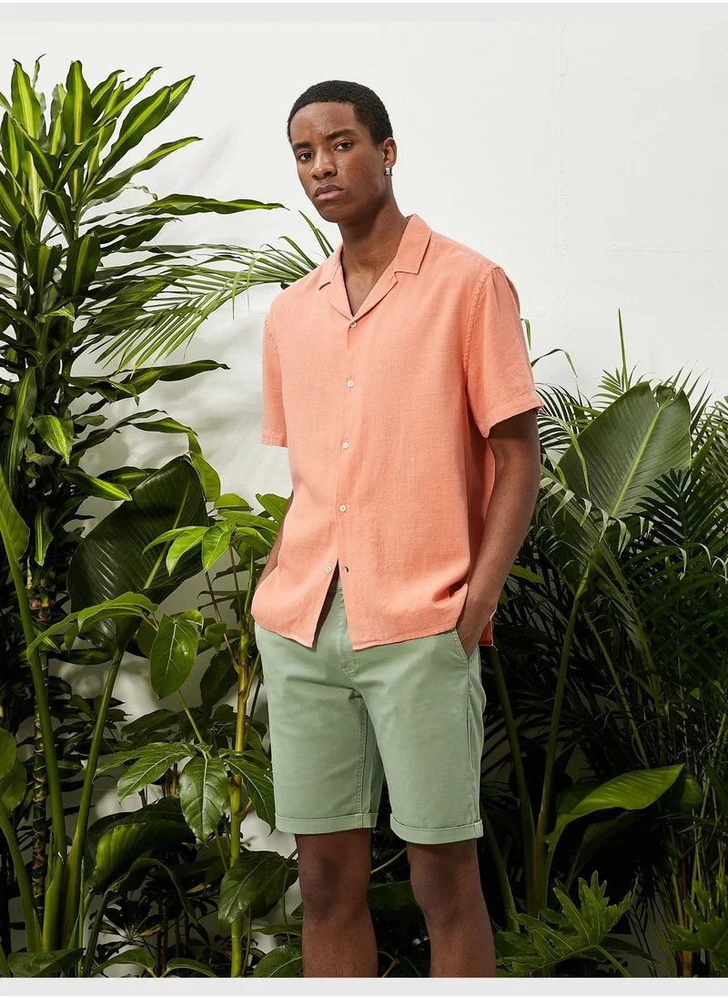 كوتون Lapel Neck Buttoned Cotton Short Sleeve Shirt