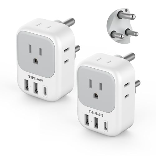 TESSAN South Africa Plug Adapter 2 Pack, TESSAN Type M Power Adapter with 4 AC Outlets 3 USB Ports(1 USB C), Travel Adaptor US to Botswana Namibia Nepal Bhutan - Image 1