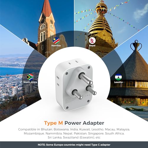 TESSAN South Africa Plug Adapter 2 Pack, TESSAN Type M Power Adapter with 4 AC Outlets 3 USB Ports(1 USB C), Travel Adaptor US to Botswana Namibia Nepal Bhutan - Image 2