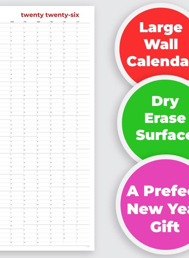 HADIGU Large Wall Calendar 2026 (39 x 17 inches - Rolled) Dry Erase Calendar for Wall, Erasable Wall Planner, Vertical Layout, Quality Large Print, Gloss Lamination, Minimalist Design. - Image 2