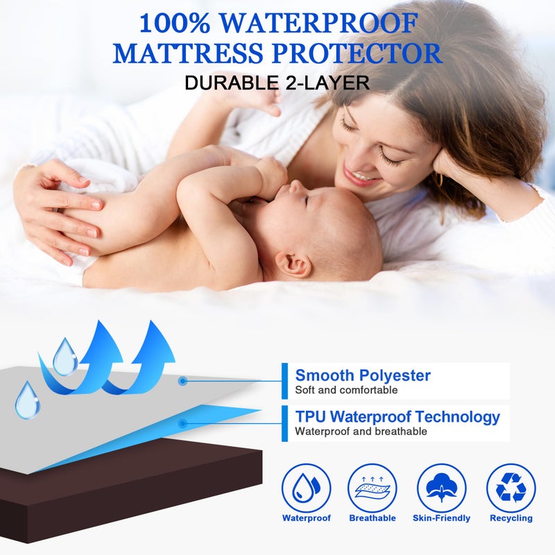 Sufdari Twin XL Mattress Protector Waterproof Mattress Protector Fitted Sheet Style Mattress Cover with 18"" Deep Pocket Washable and Comfortable-Chocolate Twin XL - Image 2