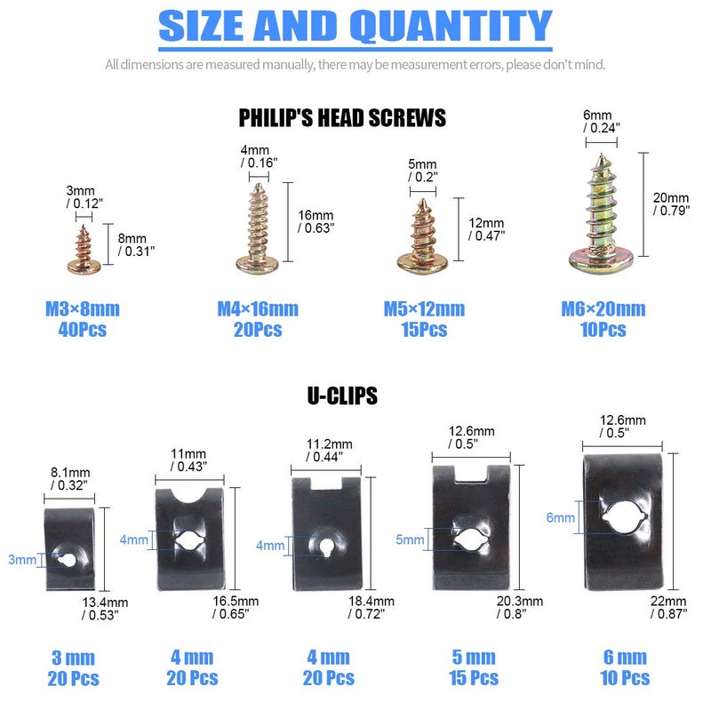 Glarks 170Pieces U-Clip and Screw Assortment, 5 Size U-Style Clip-On Nut with Mounting Screws Kit for Securing Wires and Cables - Image 2