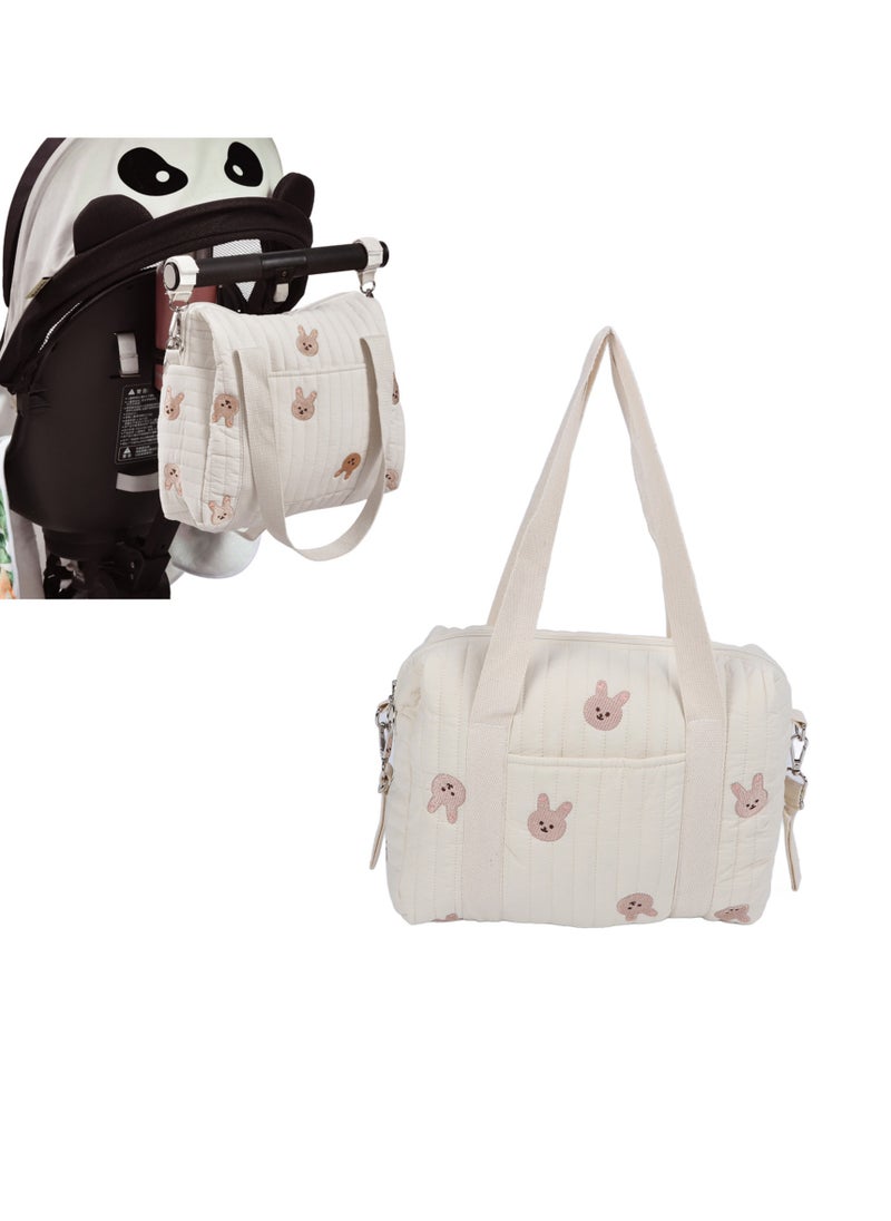 Velaurs - Multifunctional Stroller Storage Bag, Diaper Bag, Zipper Embroidered Tote Bag Reusable (Rabbit) - Image 1