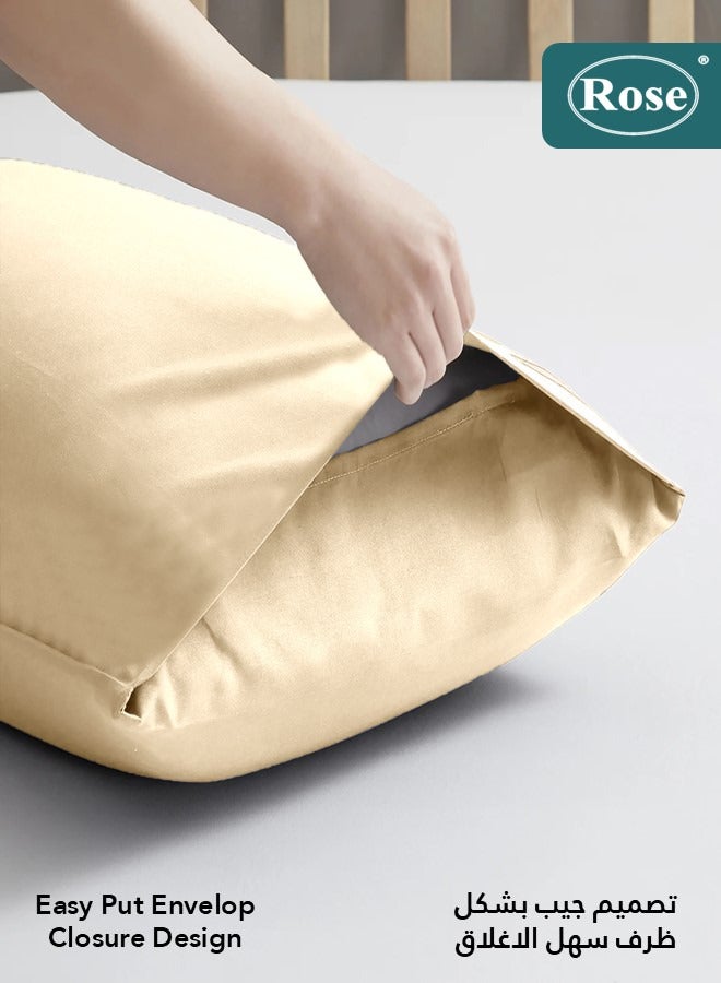 روز طقم أغطية مخدات روز مقلم فاخر بنظام اغلاق على شكل ظرف سهل الاغلاق، طقم من 2 قطعة، مايكروفايبر ناعم جيد التهوية وبارد, مقاس عالمي 50×75 سم, بيج  - Image 5