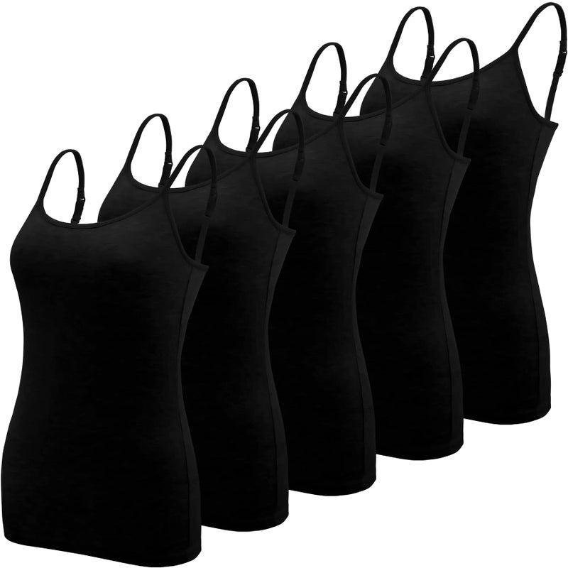 BQTQ 5 Pcs Women's Camisole Tank Top Undershirt Spaghetti Strap Under Shirts, M Black - Image 1