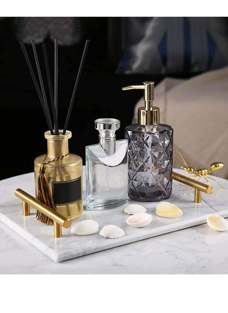 1Chase Marble Trinket Vanity Tray with Gold Handle (White) 30x20 cm