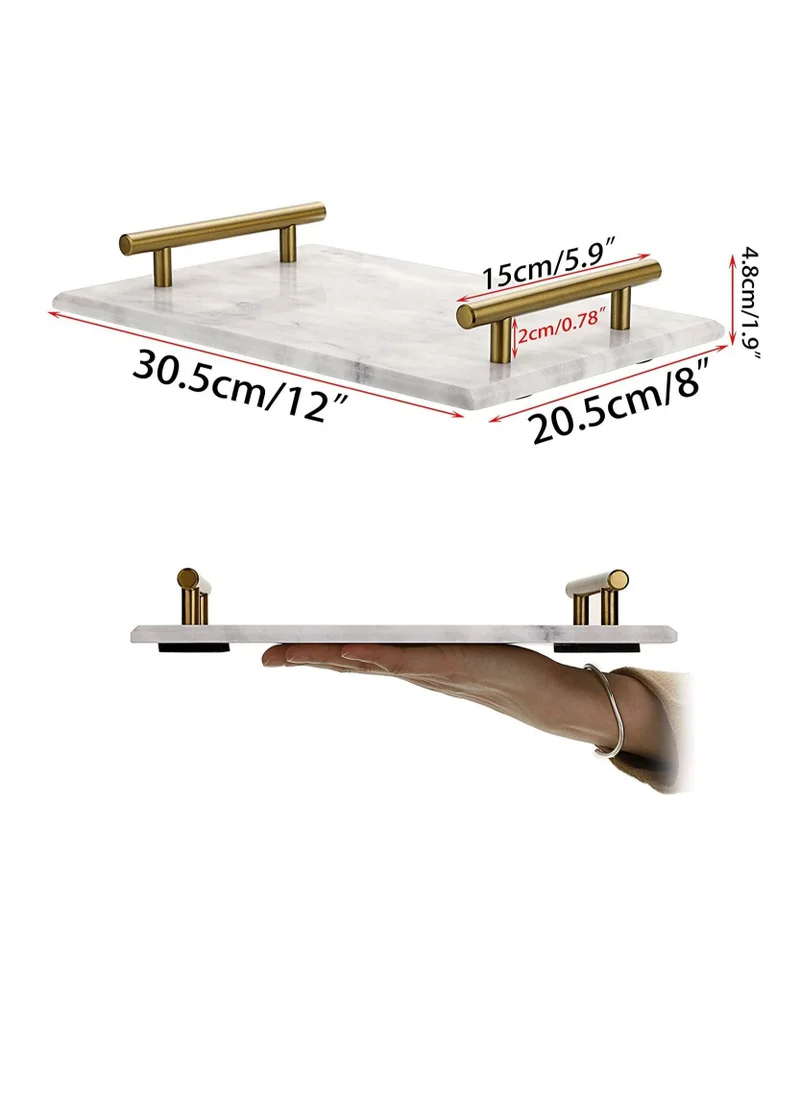 1Chase Marble Trinket Vanity Tray with Gold Handle (White) 30x20 cm