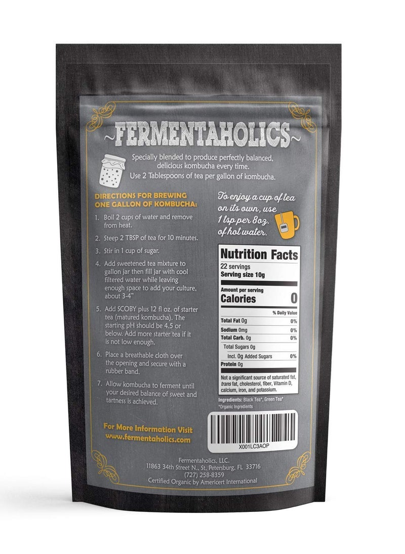 Fermentaholics USDA Certified Organic Kombucha Tea Blend 8 oz | Makes 22 Gallons | Kosher Certified | Organic Black and Green Tea Blend | Loose Leaf - Image 2
