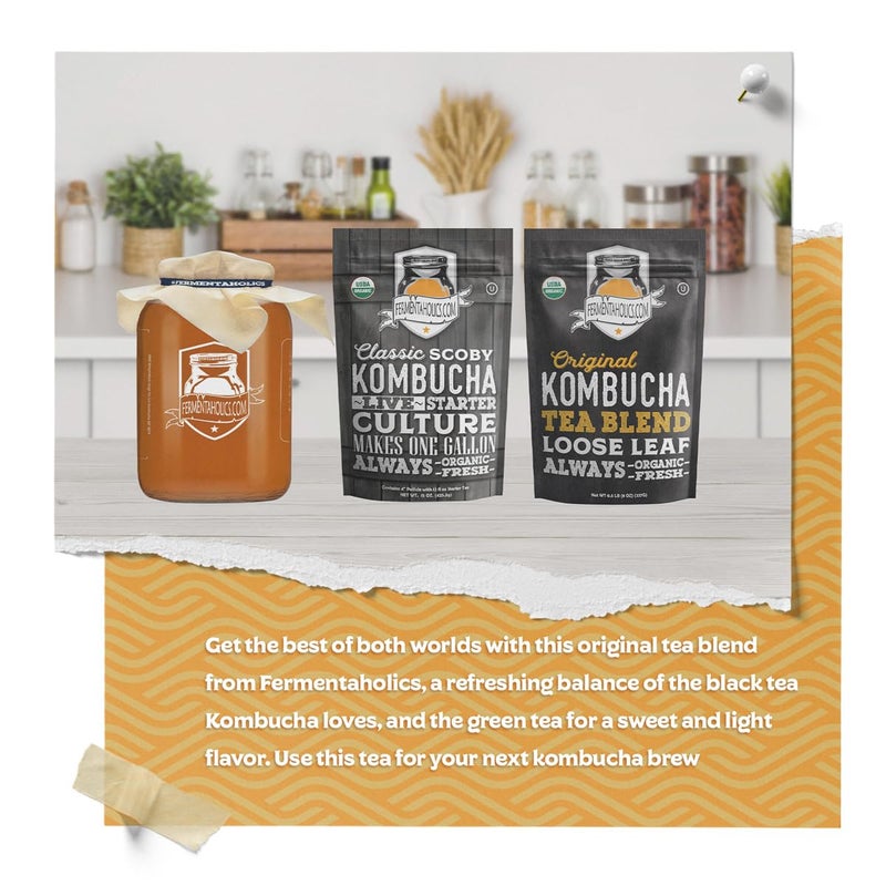 Fermentaholics USDA Certified Organic Kombucha Tea Blend 8 oz | Makes 22 Gallons | Kosher Certified | Organic Black and Green Tea Blend | Loose Leaf - Image 5