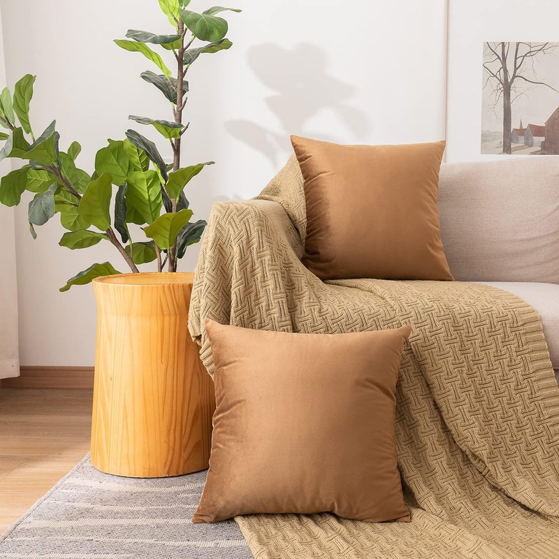 NiNi ALL Decorative Throw Pillow Covers Pack of 2, Velvet Throw Pillow Cases for Couch Pillows Cover Bedroom Living Room Outdoor , Pillow Covers 18x18 Inch Brown - Image 2