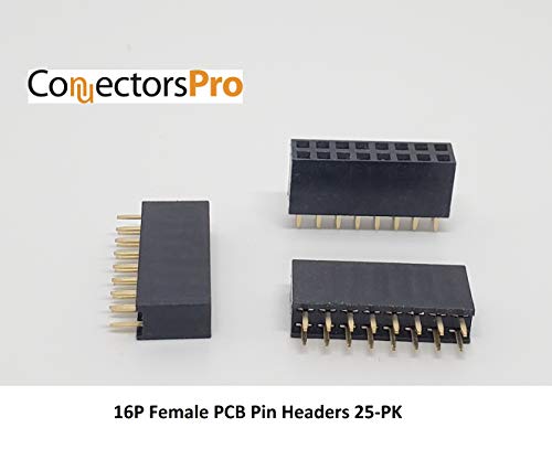 Connectors Pro 25-Pack 16P 2.54mm 0.1" Pitch PCB Female Pin Headers 2x8 Dual Rows 16 Pins Female Sockets to Male Straight PCB DIP, Double Rows PC Board Through-Board Strip (2x8-16P-25PK) - Image 2