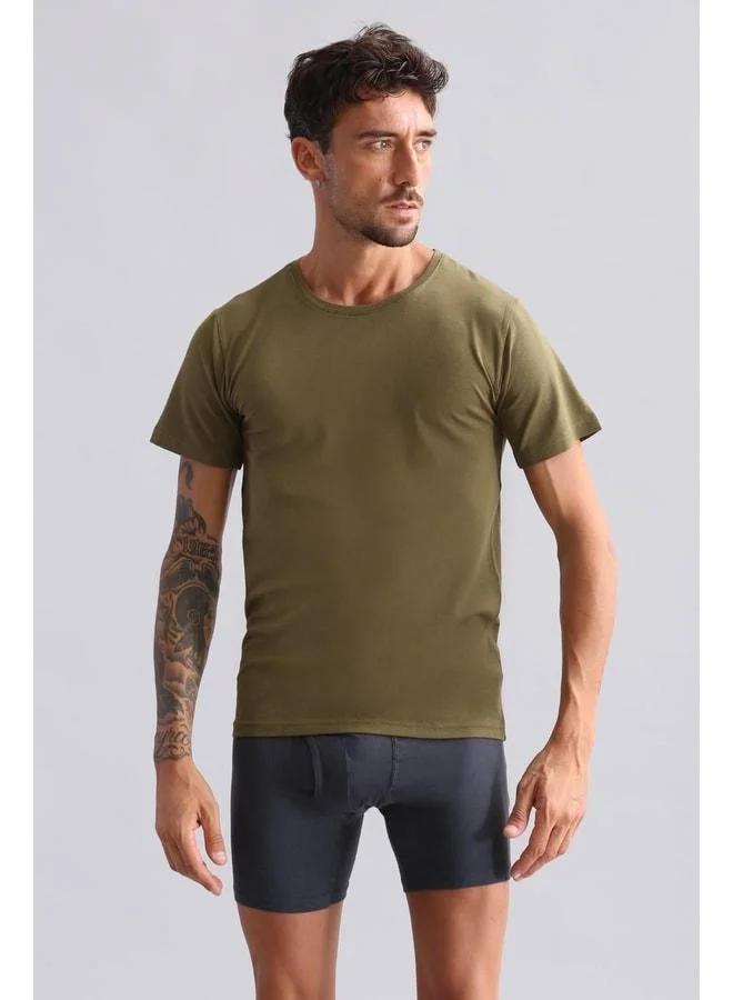 Aytuğ Corn Modal by TENCEL HERCULES Slim Fit Bicycle Neck Fanila / T-Shirt Dark Khaki