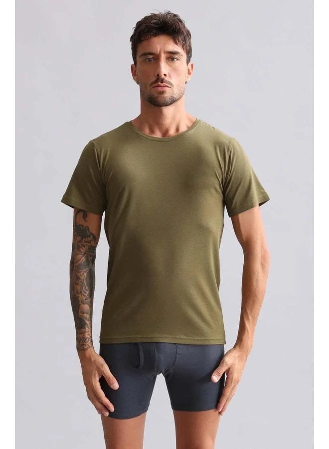 Aytuğ Corn Modal by TENCEL HERCULES Slim Fit Bicycle Neck Fanila / T-Shirt Dark Khaki