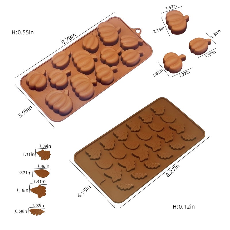 Eduee Fall Chocolate Molds 4 Pieces Silicone Pumpkin Candy Mold Maple Leaf Shaped Fondant Molds For Thanksgiving Halloween Autumn Harvest Cupcake Cake Topper Decoration - Image 2