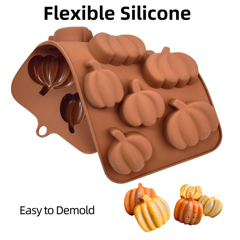 Eduee Fall Chocolate Molds 4 Pieces Silicone Pumpkin Candy Mold Maple Leaf Shaped Fondant Molds For Thanksgiving Halloween Autumn Harvest Cupcake Cake Topper Decoration - Image 4