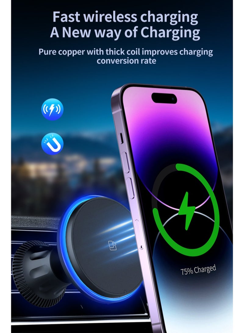 linkship Magnetic Wireless Car Charger Mount - 15W Fast Charging, 360° Adjustable, Mag-Safe Compatible for iPhone & Android - Image 4