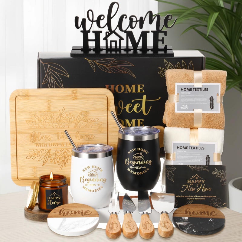 RimCereal Housewarming Gifts New House -19 Pcs Closing Gifts for Couple Friend Women Men Home Buyers, House Warming Basket for New Houses Apartment Kitchen Presents(Classic, Black) - Image 1
