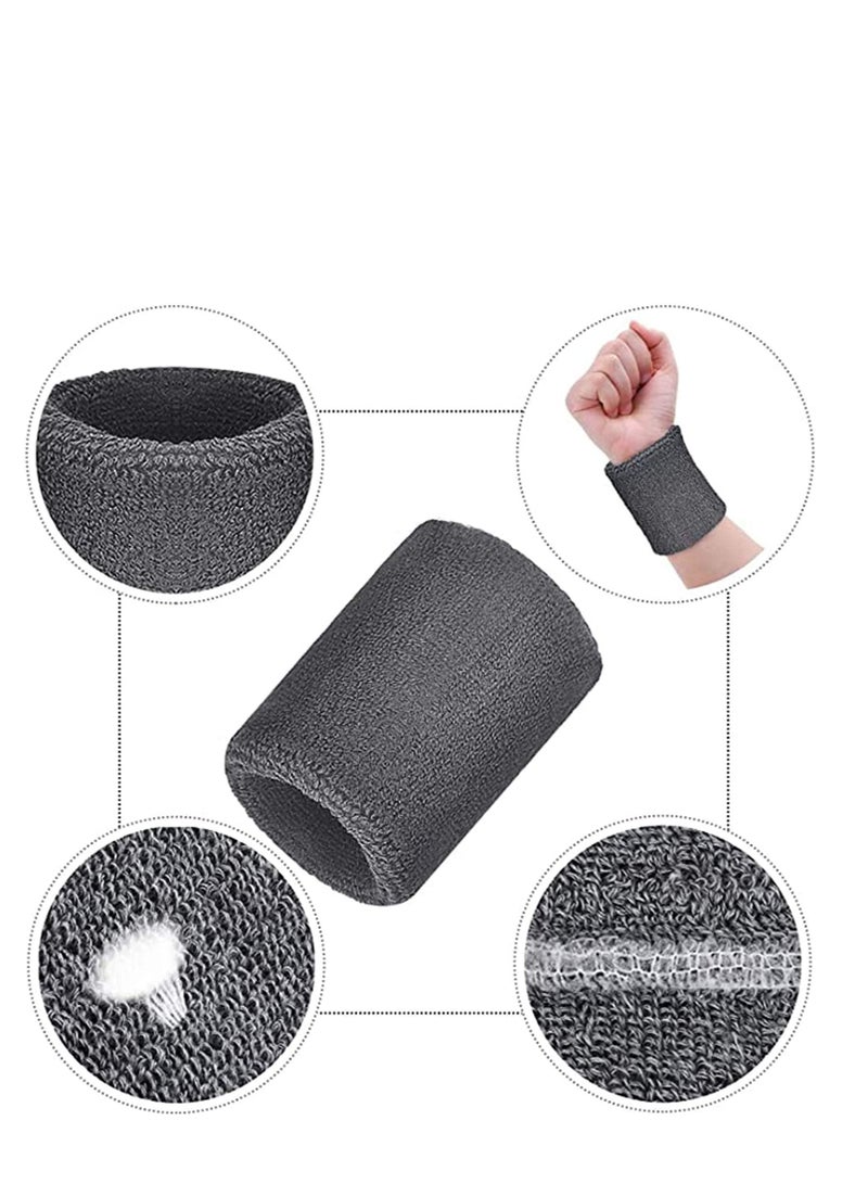 Excefore أربطة عرق ماصة، عبوة من 12 سوارًا للجنسين من القطن الرياضي لدعم المعصم الضعيف، والتهابات المعصم للرجال والنساء، والتنس، والجري، والصالة الرياضية، والرياضات الخارجية، باللون الأسود والأبيض والرمادي - Image 5