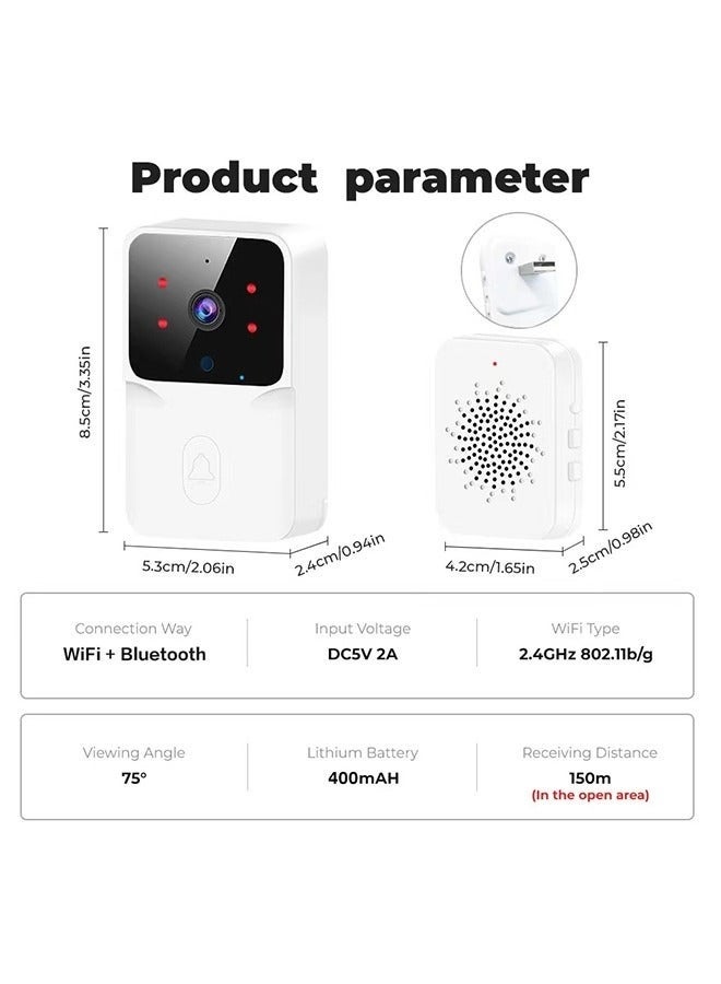 جرس باب ذكي مزود بكاميرا فيديو لاسلكية، جرس باب لاسلكي عن بعد مزود بفيديو، جرس باب ذكي لمراقبة الفيديو، رؤية ليلية عالية الدقة، جرس باب ذكي آمن للمنزل، مكالمات ثنائية الاتجاه، كاميرا، سهل التركيب، تحكم عبر التطبيق - Image 2