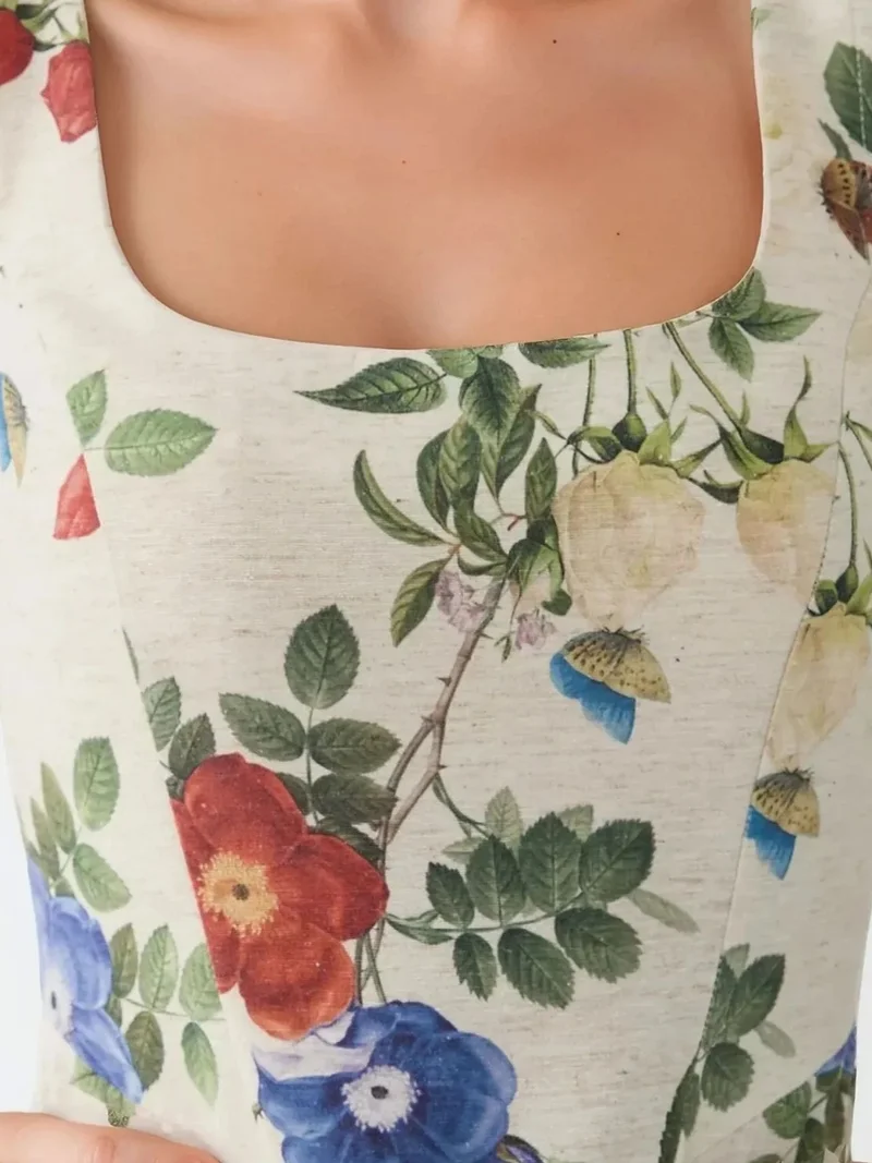 HICCUP Multicolor Square Neck Flower Pattern Linen Feel Mini Dress for Women | Best Price UAE