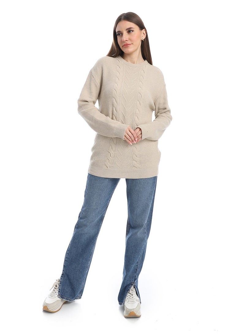 سيزار بلوفر صوف حريمي ساده برقبه دائرية وتصميمات متعددة - Image 4