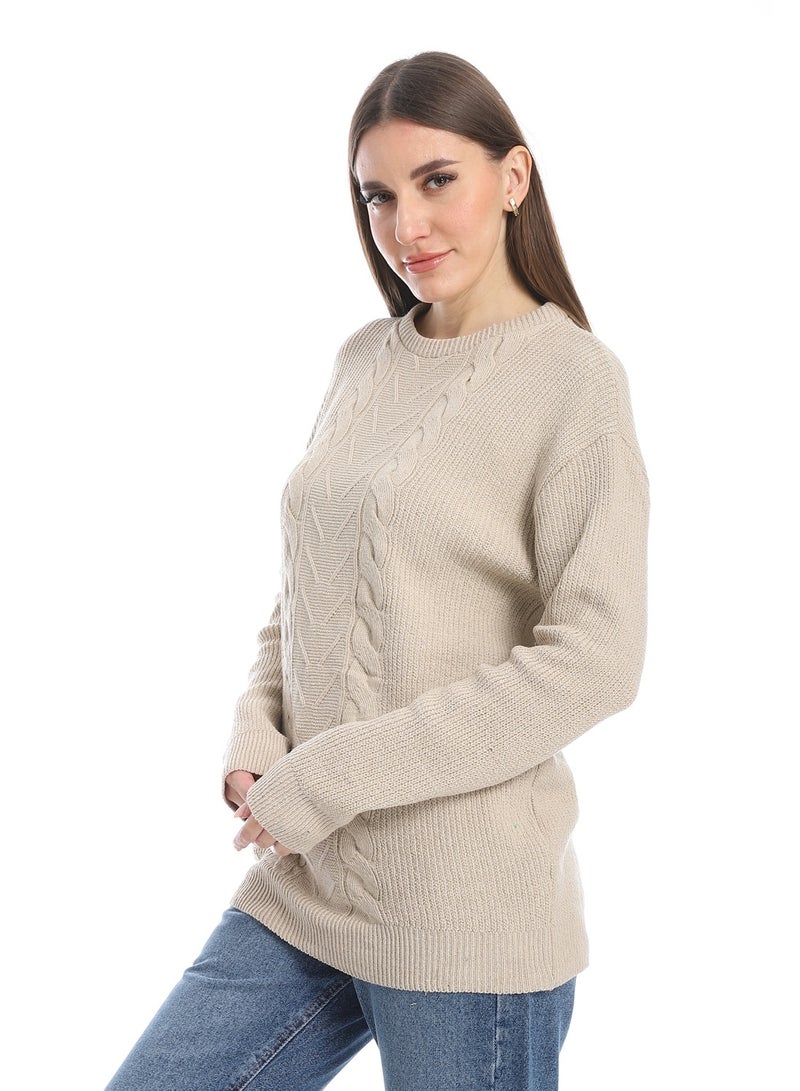 سيزار بلوفر صوف حريمي ساده برقبه دائرية وتصميمات متعددة - Image 2