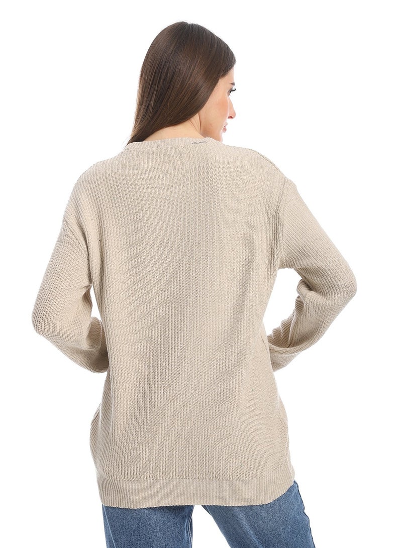 سيزار بلوفر صوف حريمي ساده برقبه دائرية وتصميمات متعددة - Image 5