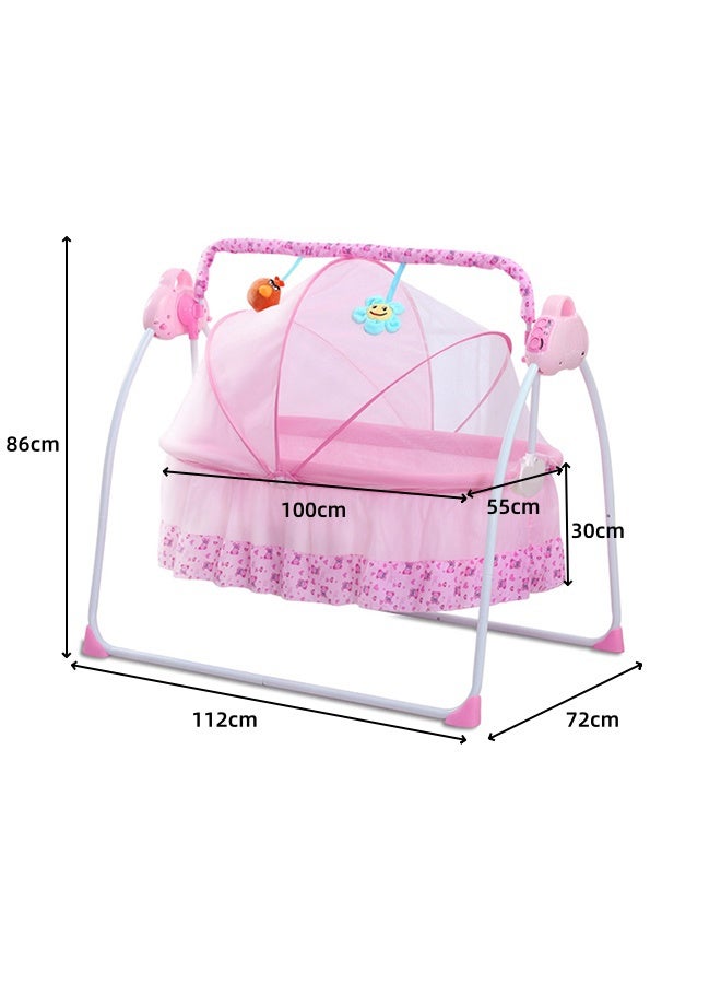 Intelligent Cradle Bed, Crib, Baby Cradle Bed, Foldable Baby Cradle, Baby Rocking Chair, Bluetooth And Remote Control, Included Mosquito Net Pillow Mattress, Timed And Adjustable Swing(Pink) - Image 2