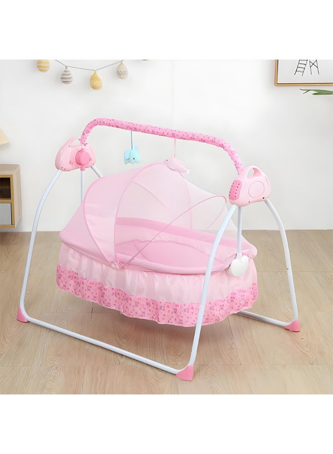 Intelligent Cradle Bed, Crib, Baby Cradle Bed, Foldable Baby Cradle, Baby Rocking Chair, Bluetooth And Remote Control, Included Mosquito Net Pillow Mattress, Timed And Adjustable Swing(Pink) - Image 1