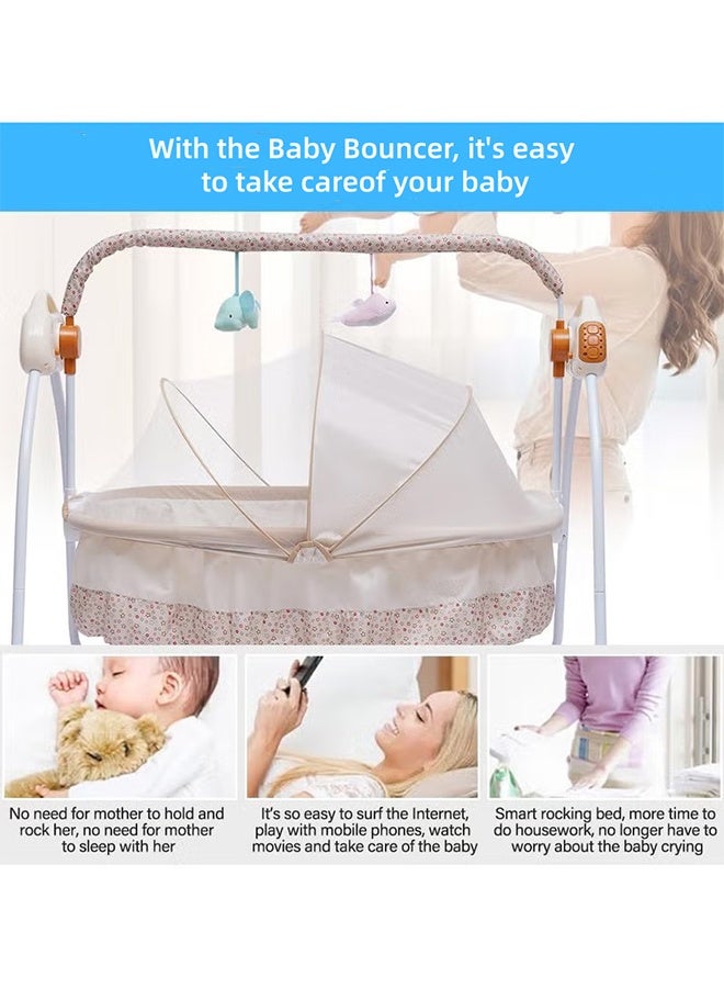Intelligent Cradle Bed, Crib, Baby Cradle Bed, Foldable Baby Cradle, Baby Rocking Chair, Bluetooth And Remote Control, Included Mosquito Net Pillow Mattress, Timed And Adjustable Swing(Pink) - Image 5