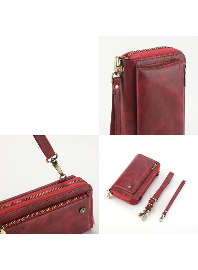 اس-توب جراب هاتف iPhone 13 Crossbody متعدد الوظائف بسحاب ومحفظة جلدية - Image 4