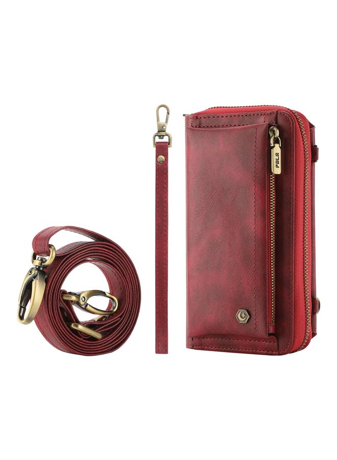 اس-توب جراب هاتف iPhone 13 Crossbody متعدد الوظائف بسحاب ومحفظة جلدية - Image 5