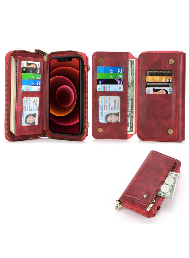 اس-توب جراب هاتف iPhone 13 Crossbody متعدد الوظائف بسحاب ومحفظة جلدية - Image 2