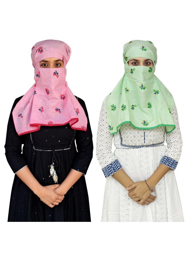 Switchon Cotton Export quality scarf mask Women Hijab for 12 yrs. and above,2 piece (Red_Green) - Image 1
