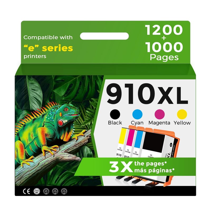 Relcolor 910XL Ink Cartridges Black Color Combo Pack for HP 910 XL Compatible for HP910 4-Pack HP910XL for OfficeJet Pro 8020 8015e 8025e 8028e 8020e 8025 8010 8028 8035 8015 8022 Printer Cyan Magenta Yellow - Image 1