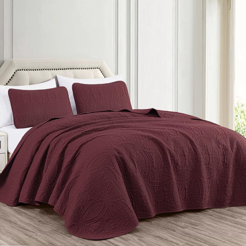 Chezmoi Collection Chezmoi Collection Austin 3Piece Oversized Bedspread Coverlet Set King Burgundy 