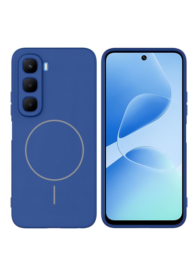 Wtech Infinix Hot 60 5G 2025 Premium Liquid Silicone Compatible With Thin Magsafe Ring Case Cover (MCMPMN) - Navy Blue - Image 1