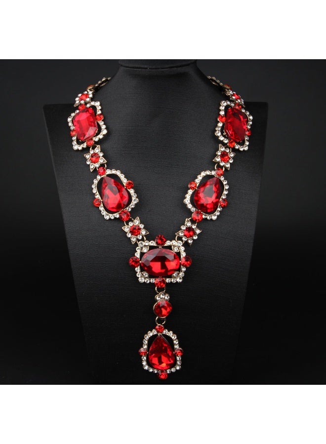 NIBEMINENT Exaggerated Vintage Royal Style Statement Necklace with Large Gemstones and Diamonds