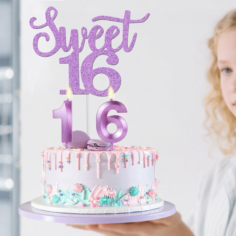 YeohJoy 16th Birthday Decorations for Girls Purple with 16th Birthday Sash and Crown, Cake Topper and Candles, Number Balloons, 16 Year Old Gifts for Girls - Image 4