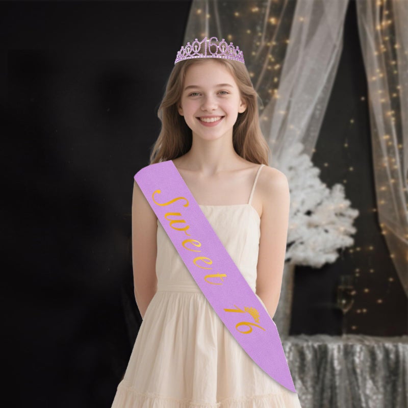 YeohJoy 16th Birthday Decorations for Girls Purple with 16th Birthday Sash and Crown, Cake Topper and Candles, Number Balloons, 16 Year Old Gifts for Girls - Image 5
